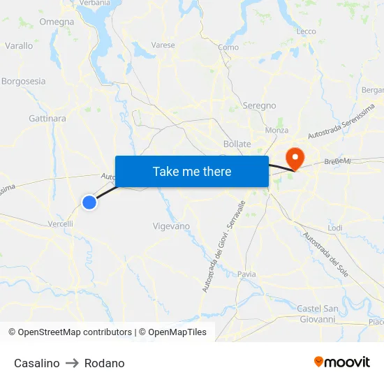 Casalino to Rodano map