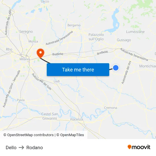 Dello to Rodano map