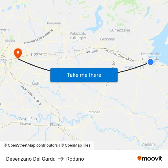 Desenzano del Garda to Rodano map
