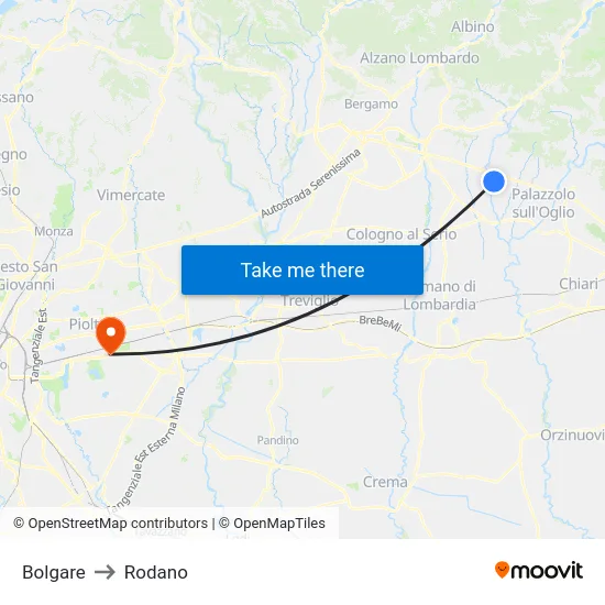Bolgare to Rodano map