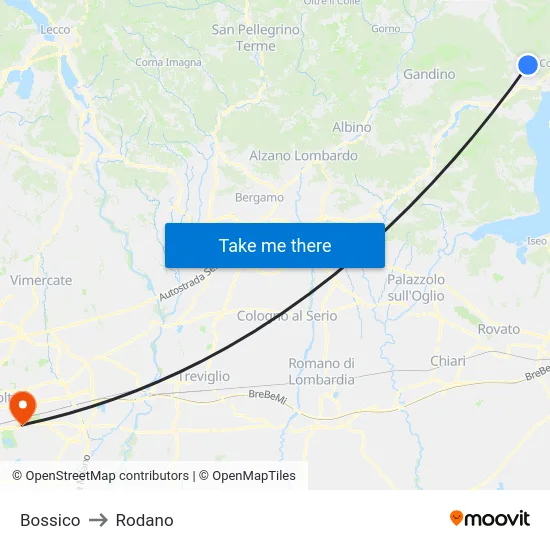 Bossico to Rodano map