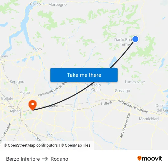 Berzo Inferiore to Rodano map