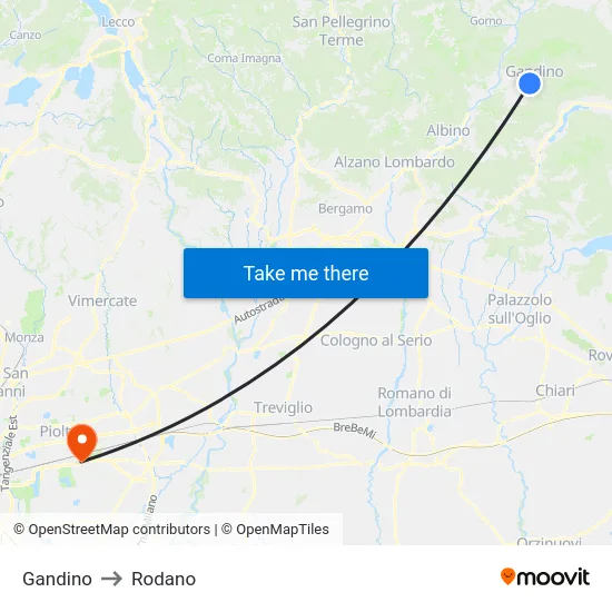 Gandino to Rodano map