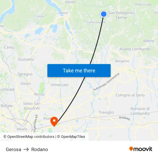 Gerosa to Rodano map