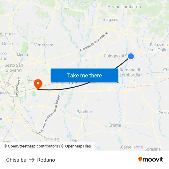Ghisalba to Rodano map