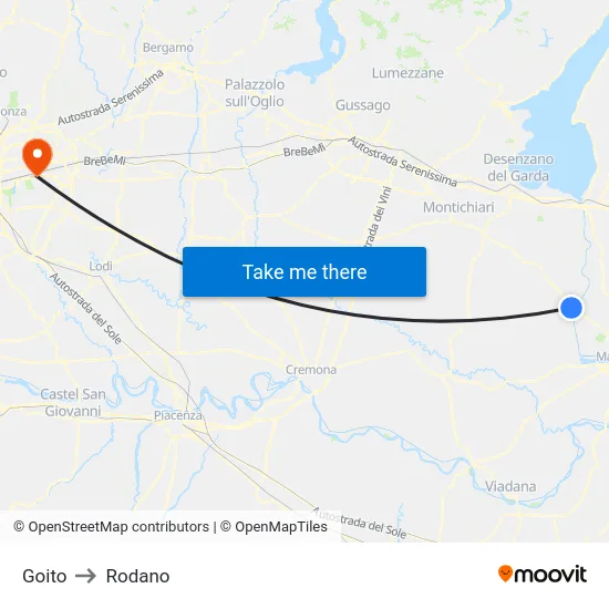 Goito to Rodano map
