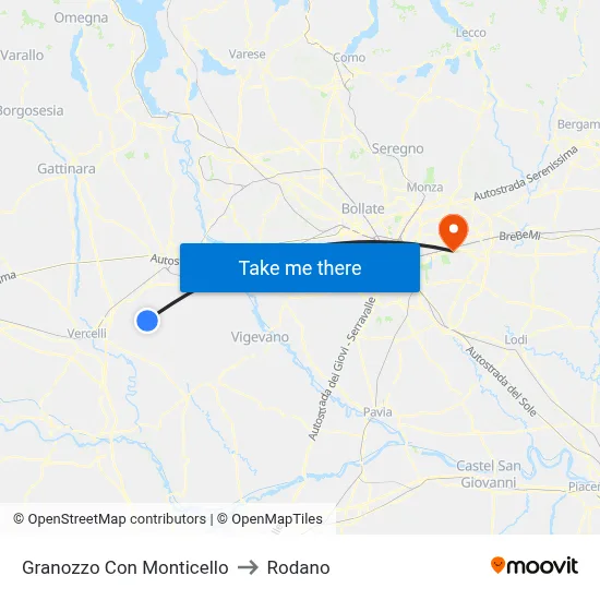 Granozzo Con Monticello to Rodano map