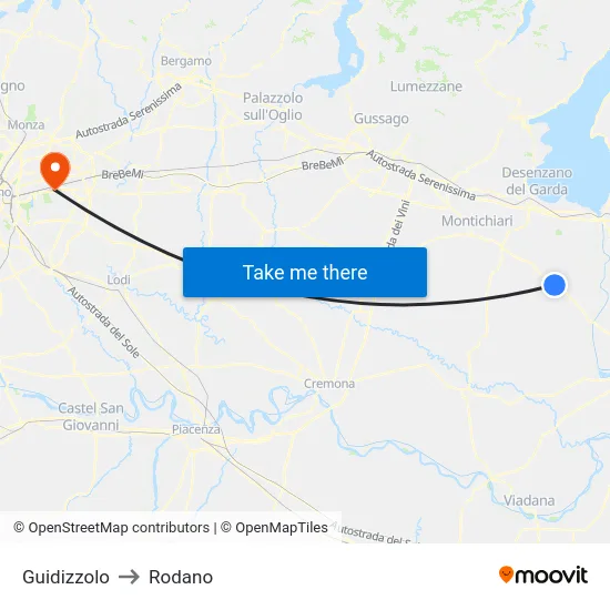 Guidizzolo to Rodano map