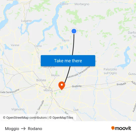 Moggio to Rodano map