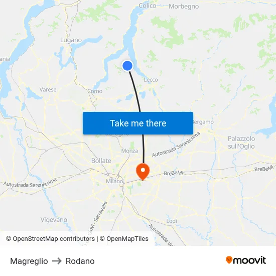 Magreglio to Rodano map