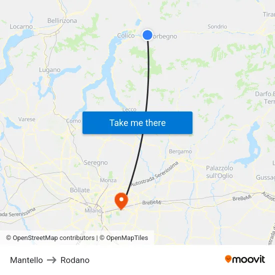 Mantello to Rodano map