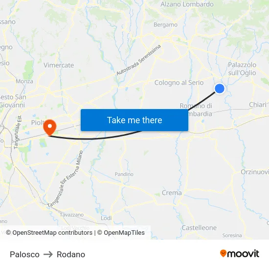 Palosco to Rodano map