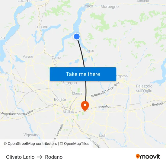 Oliveto Lario to Rodano map