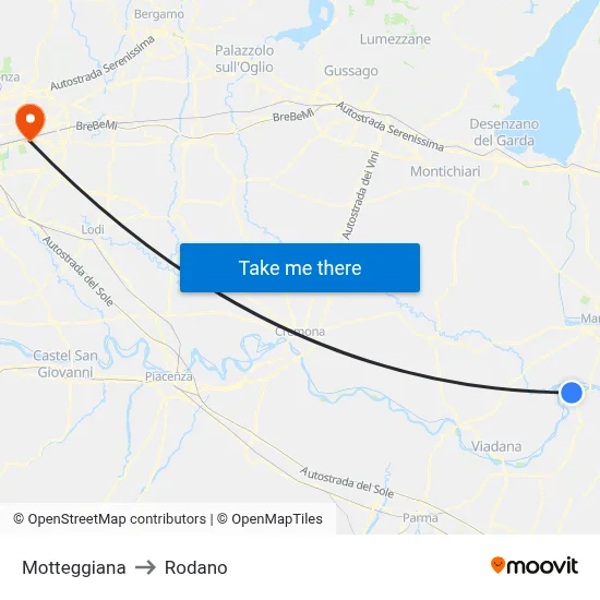 Motteggiana to Rodano map
