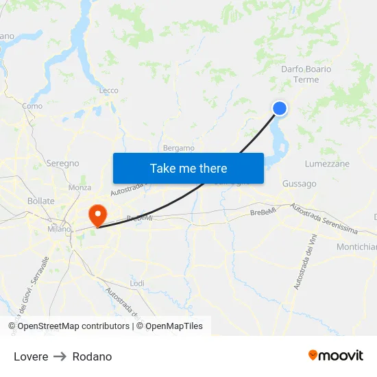 Lovere to Rodano map