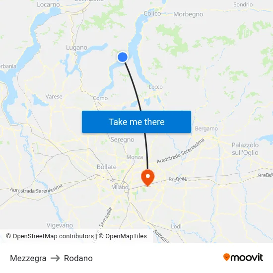 Mezzegra to Rodano map