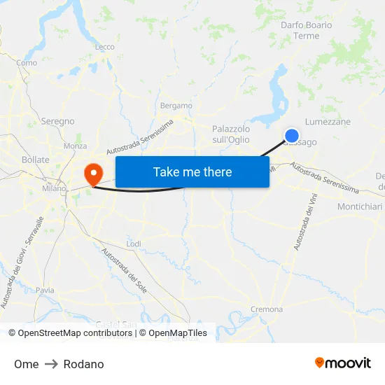 Ome to Rodano map
