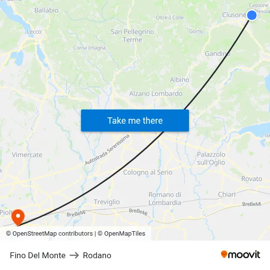 Fino del Monte to Rodano map