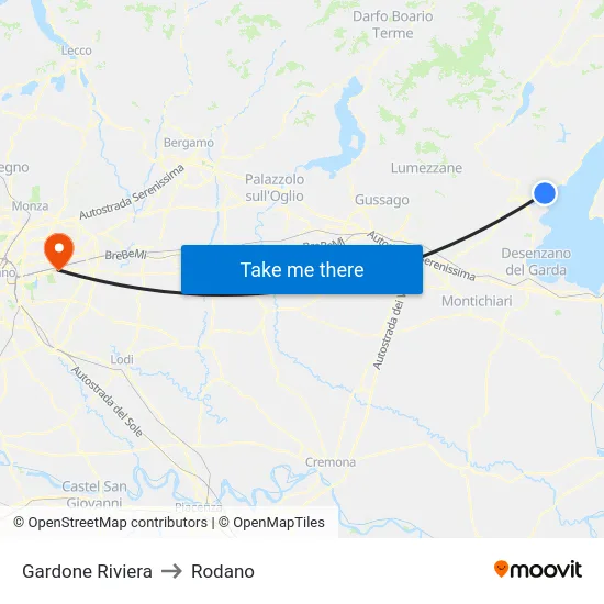 Gardone Riviera to Rodano map