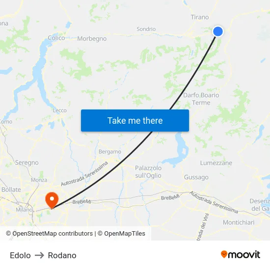 Edolo to Rodano map