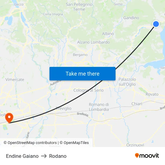 Endine Gaiano to Rodano map