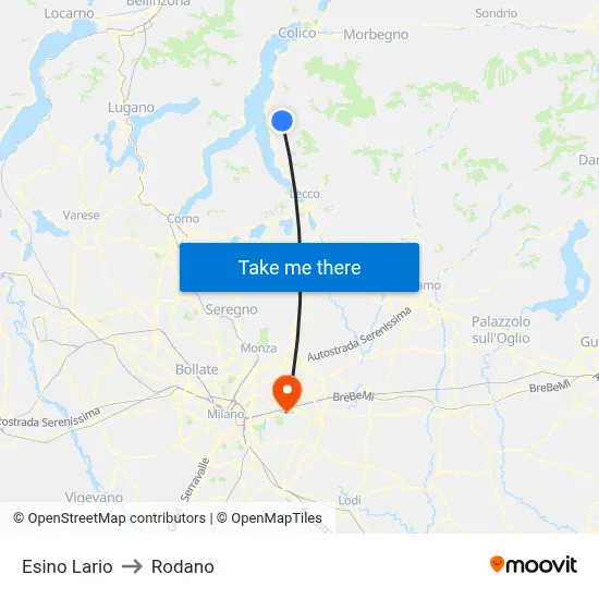 Esino Lario to Rodano map
