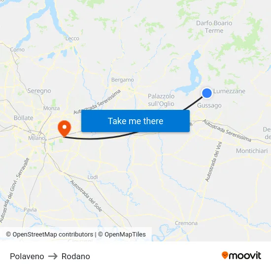 Polaveno to Rodano map