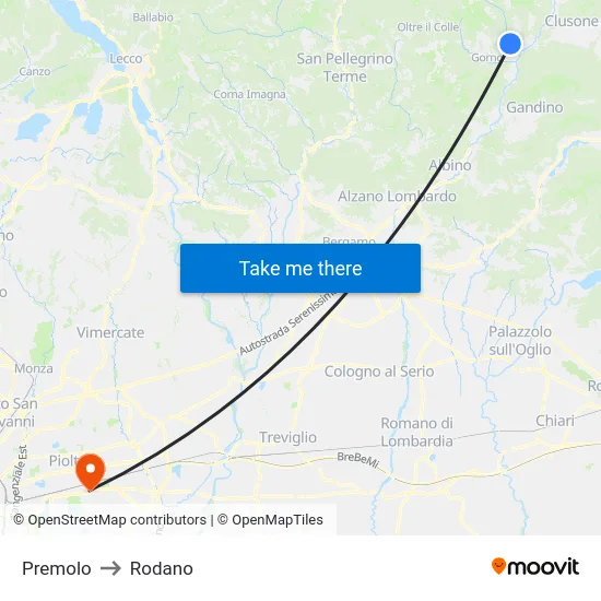 Premolo to Rodano map