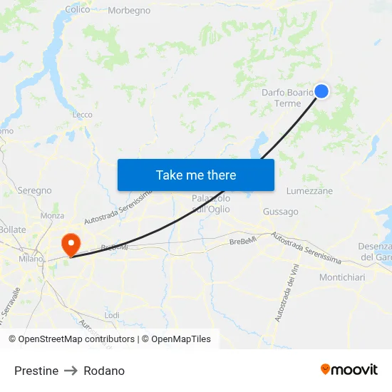 Prestine to Rodano map