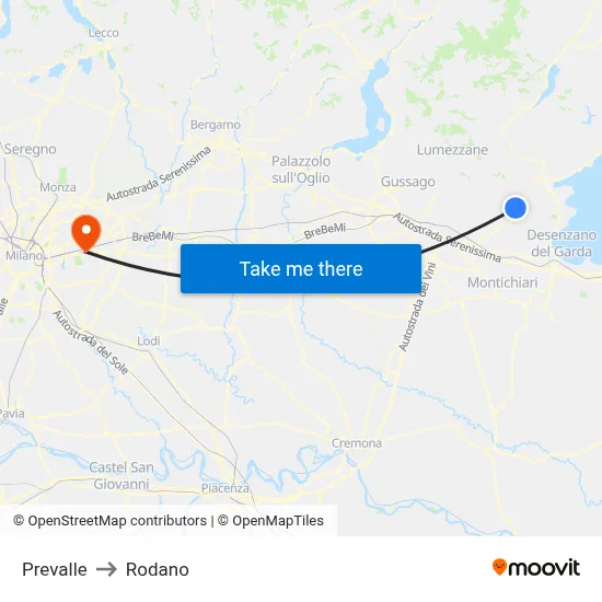 Prevalle to Rodano map