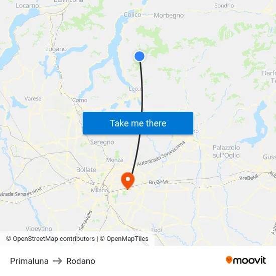 Primaluna to Rodano map