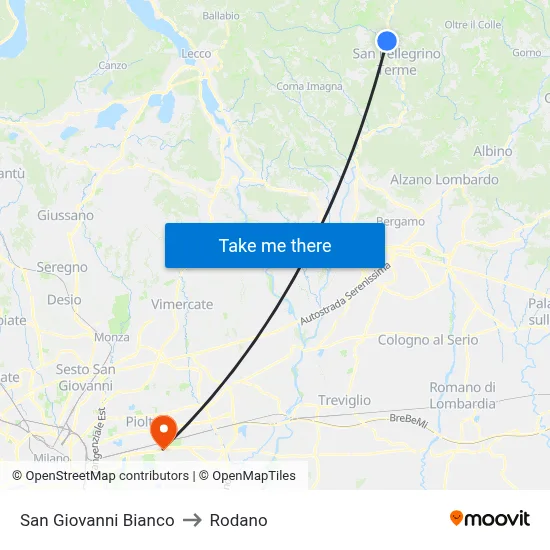San Giovanni Bianco to Rodano map