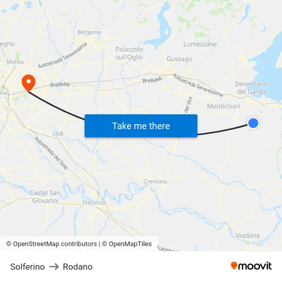 Solferino to Rodano map