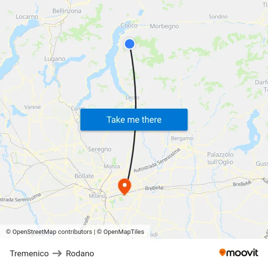 Tremenico to Rodano map