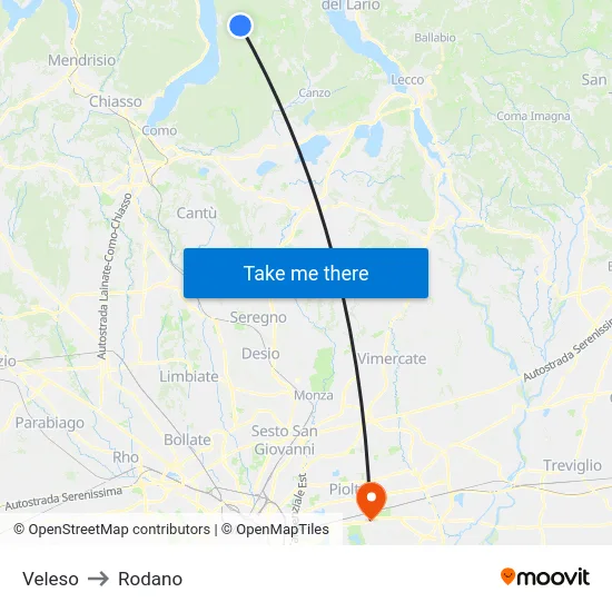Veleso to Rodano map