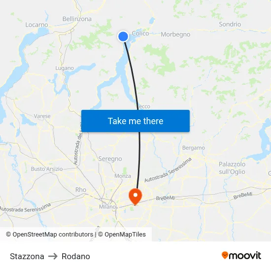Stazzona to Rodano map