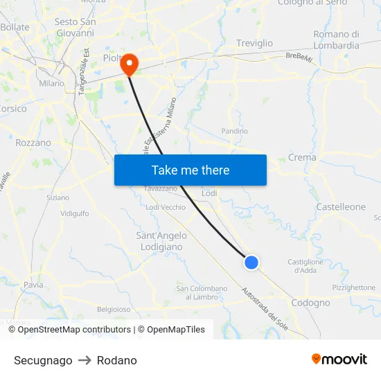 Secugnago to Rodano map