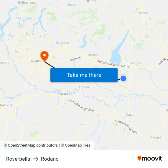Roverbella to Rodano map