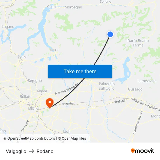 Valgoglio to Rodano map