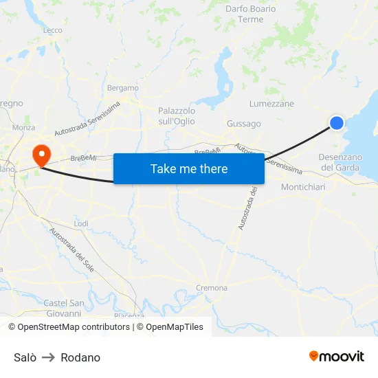 Salò to Rodano map