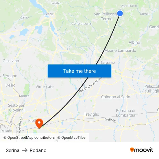 Serina to Rodano map