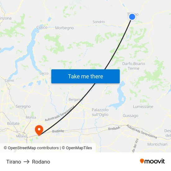Tirano to Rodano map