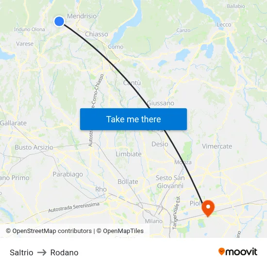 Saltrio to Rodano map