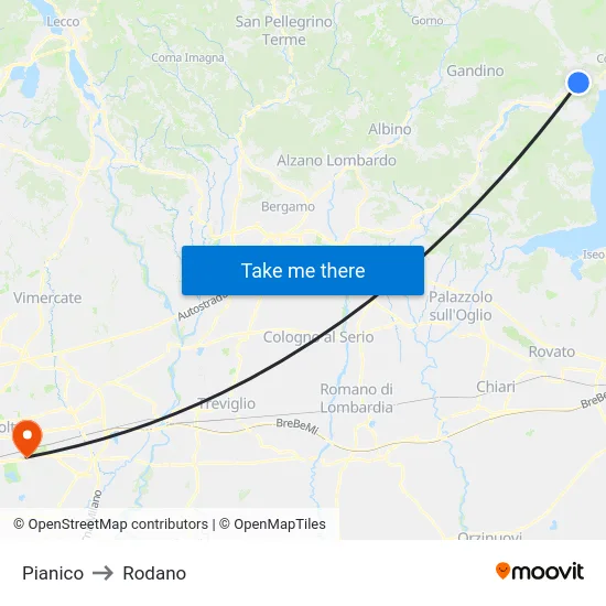 Pianico to Rodano map