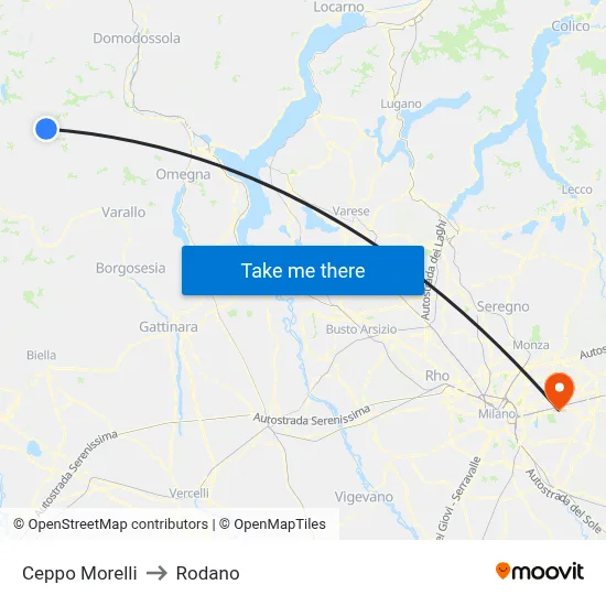 Ceppo Morelli to Rodano map