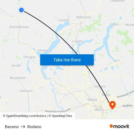 Baceno to Rodano map