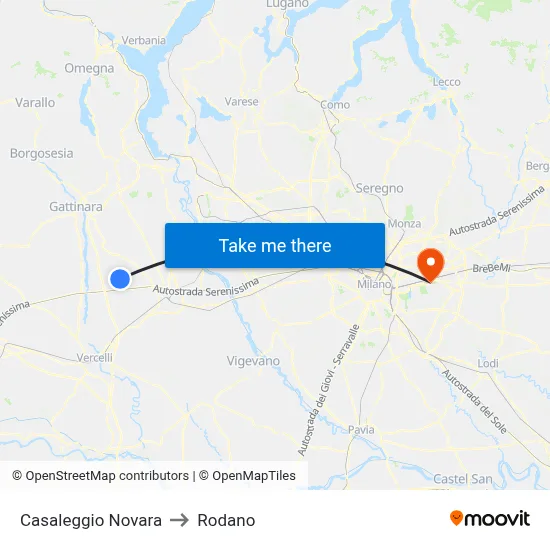 Casaleggio Novara to Rodano map