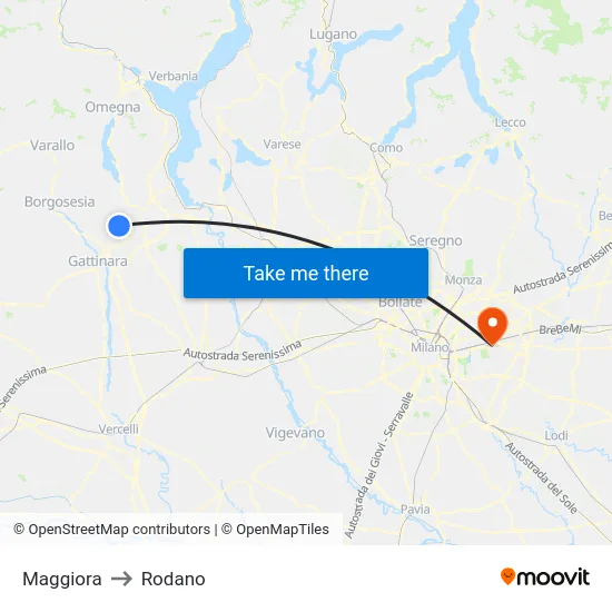 Maggiora to Rodano map