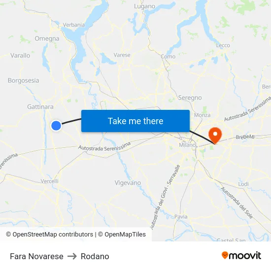 Fara Novarese to Rodano map