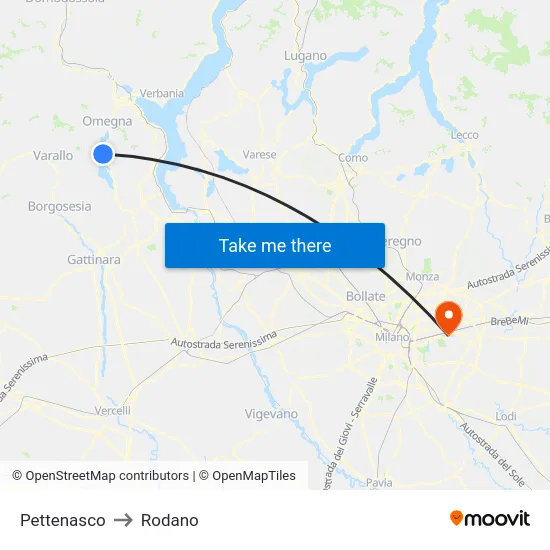 Pettenasco to Rodano map